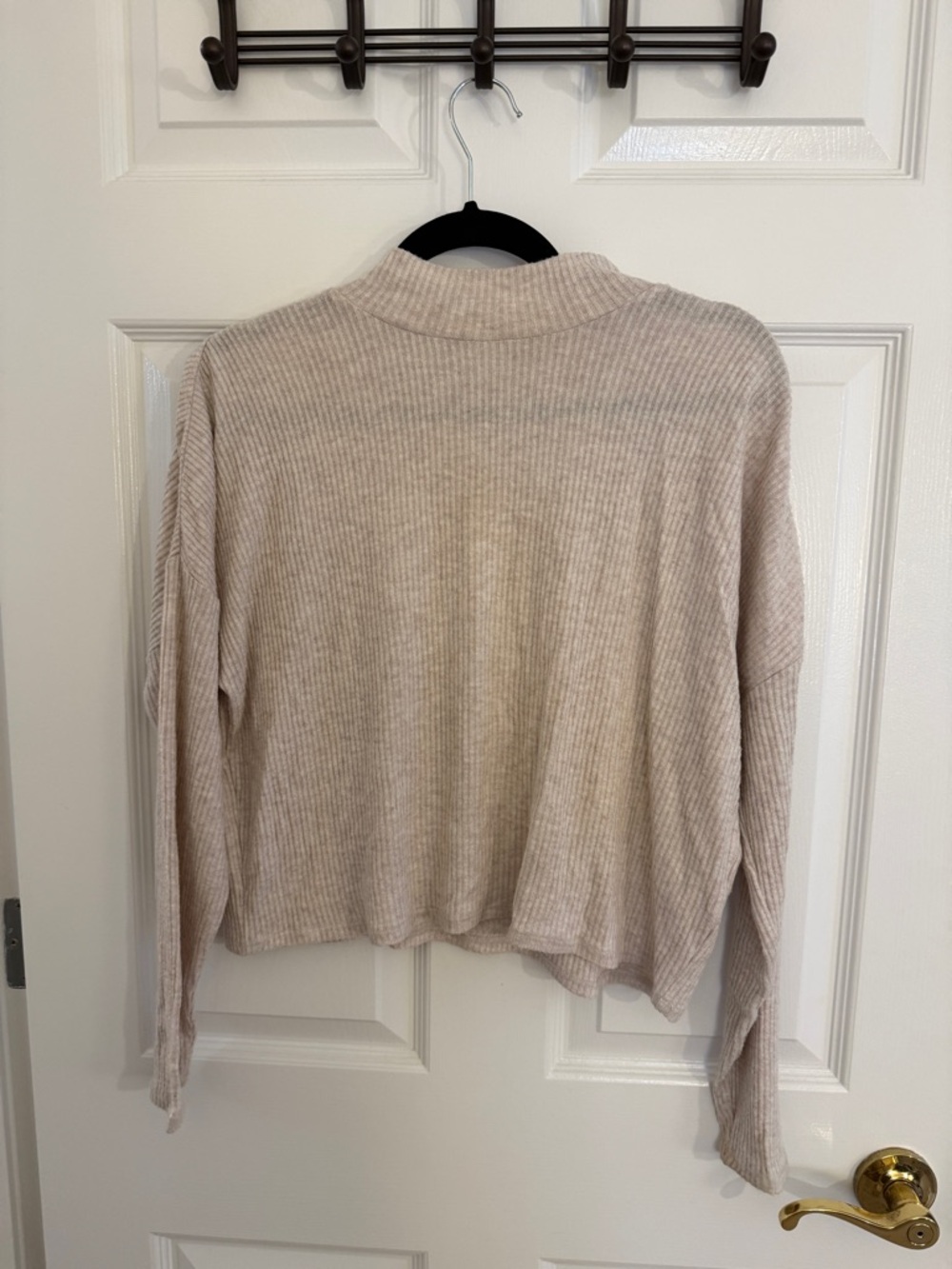 Garage Light Beige Ribbed Turtleneck Sweater